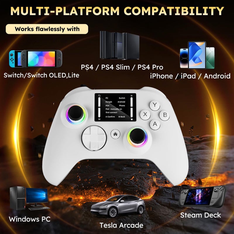 pedroshaw Interactive Screen Wireless Gaming Controller for PC/PS4/ Switch/Android/iOS, 4 Programmable Buttons, Turbo, 6-axis Gyro, Dual Vibration, RGB Lighting, Share, Screenshot, 1000mAh, Wake-up White - Image 4